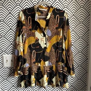 Zara Blouse size small animal print black gold regal